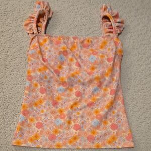 Albion Pink and Orange Floral Swim Top